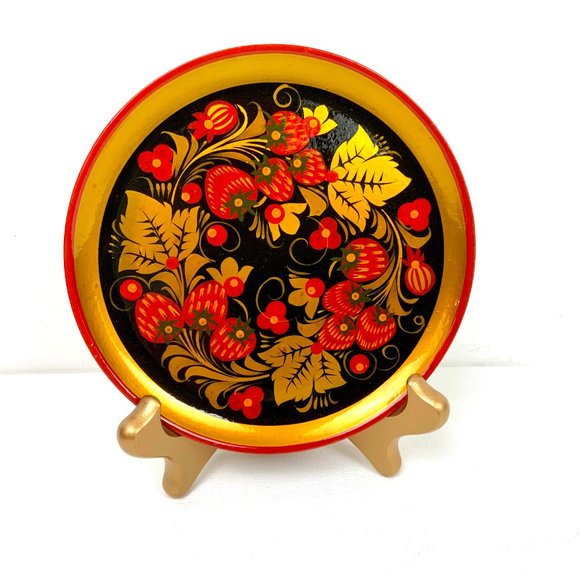 Vintage Russian Lacquerware Khokhloma Set Of 5 Wooden Items - Picture 4 of 16